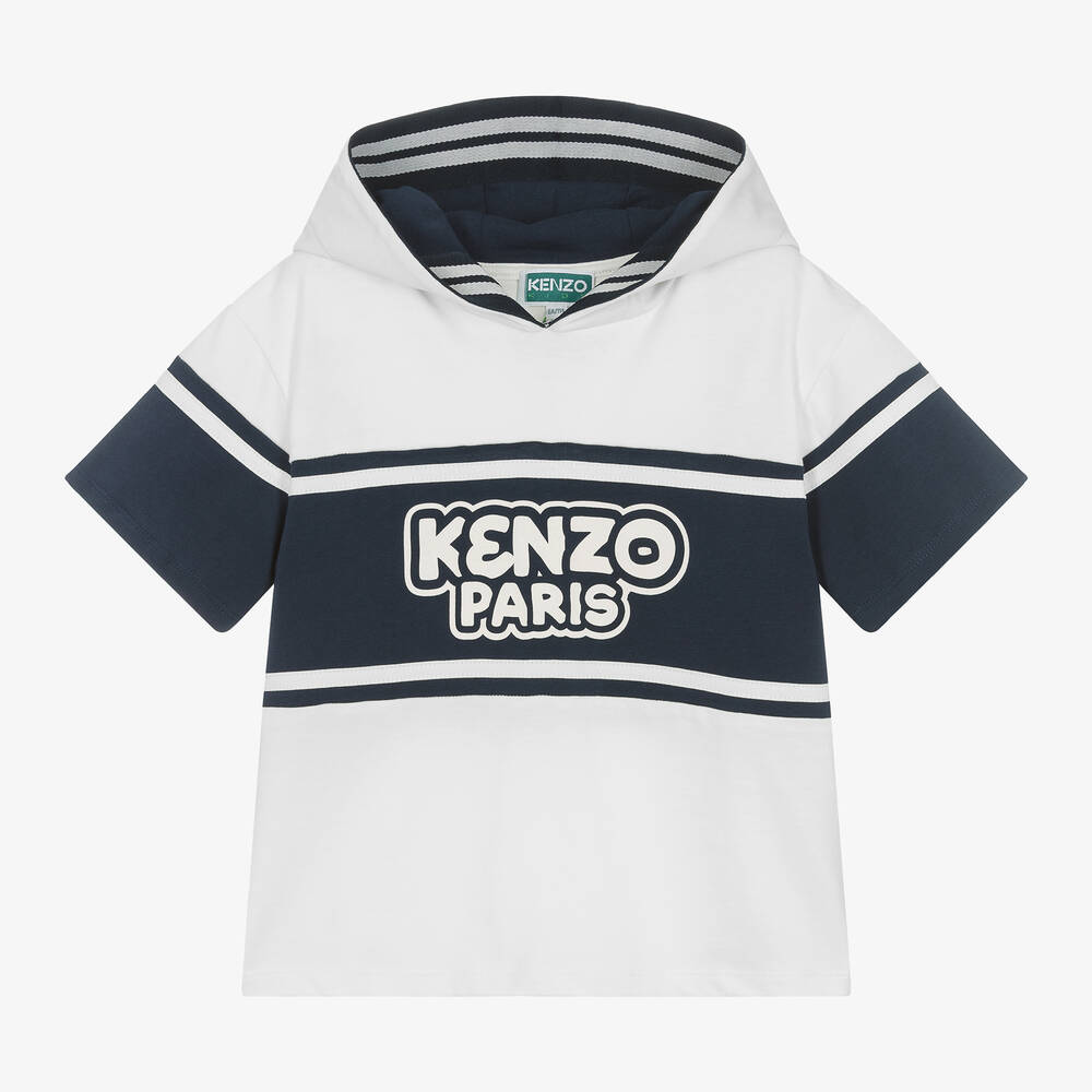 Boys White Cotton Hooded T Shirt