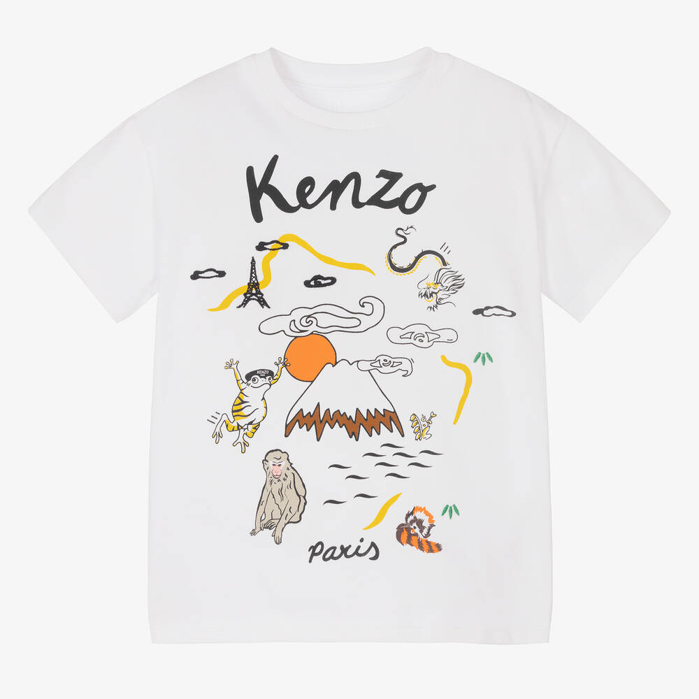 KENZO KIDS Boys White Cotton KOTORA Logo T Shirt Childrensalon
