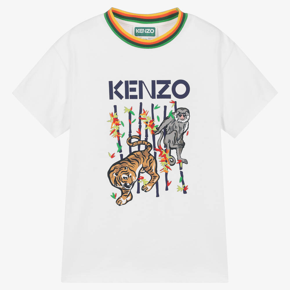 KENZO KIDS - Boys White Cotton Logo T-Shirt | Childrensalon