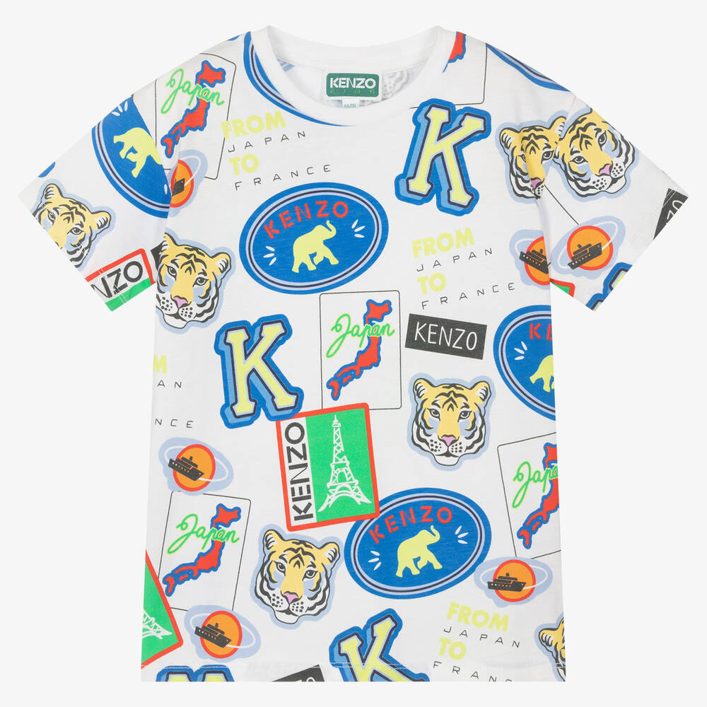 KENZO KIDS - Boys White Cotton Logo T-Shirt | Childrensalon