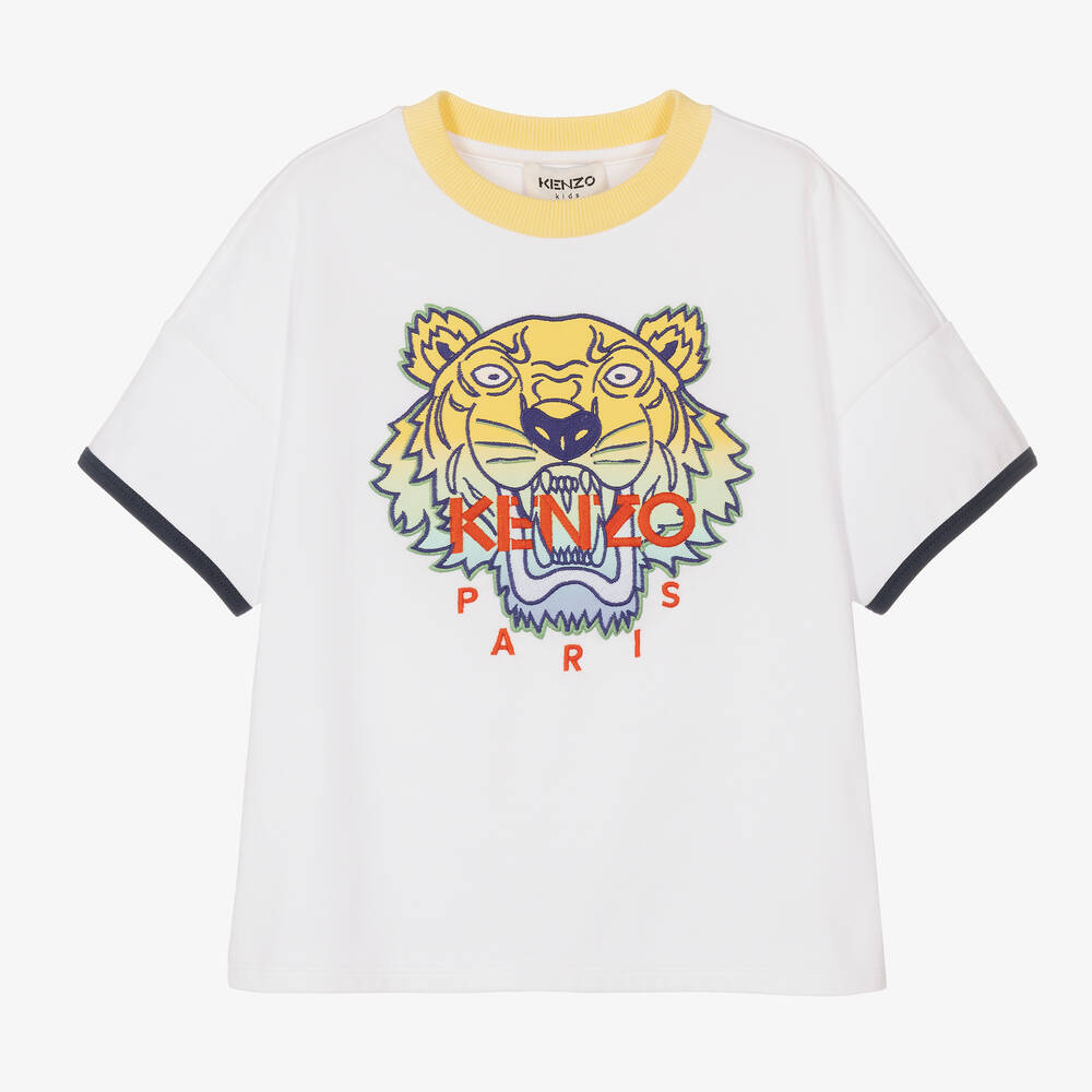 KENZO KIDS - Boys White Embroidered Tiger Logo T-Shirt | Childrensalon
