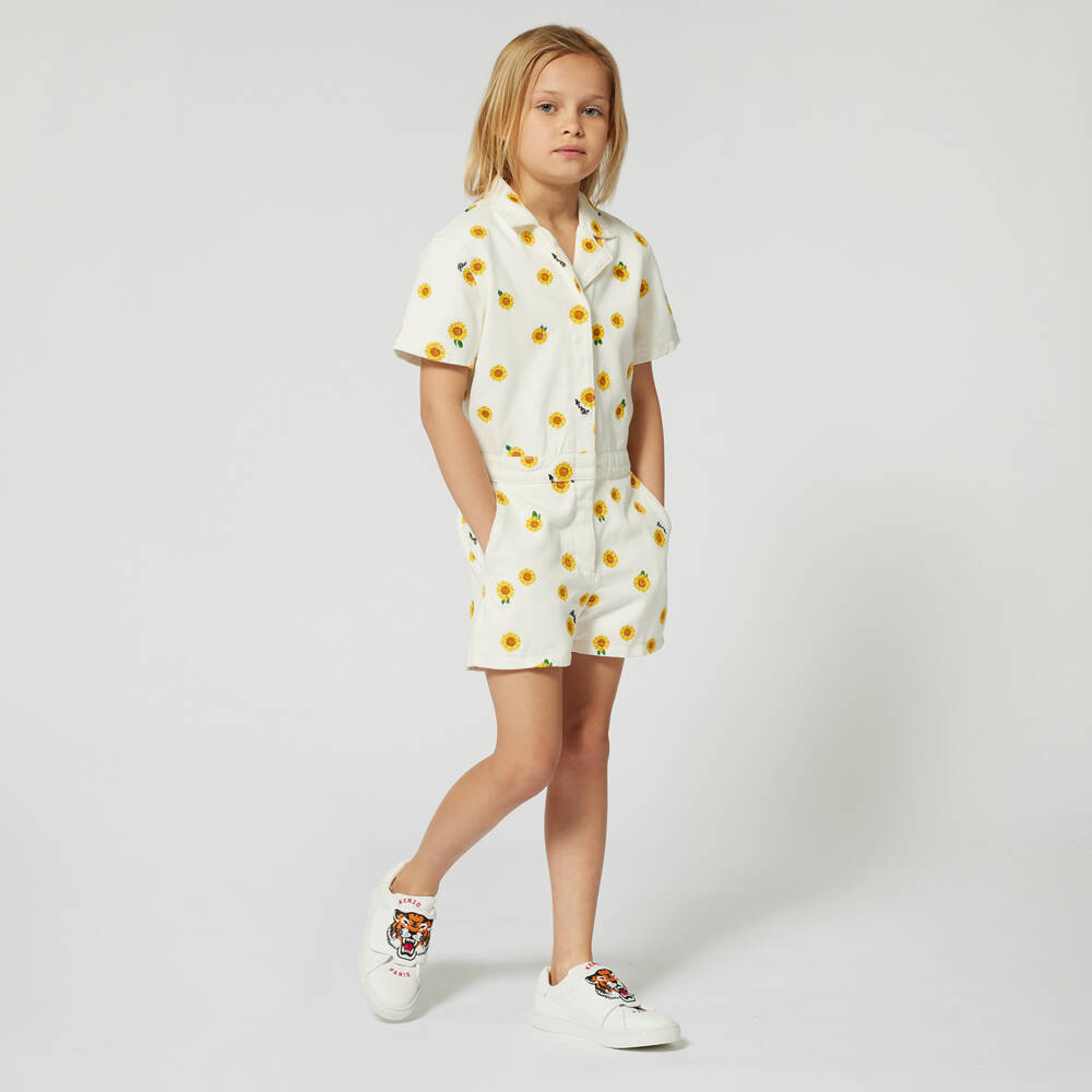 KENZO KIDS - Boys White Leather Tiger Sneakers