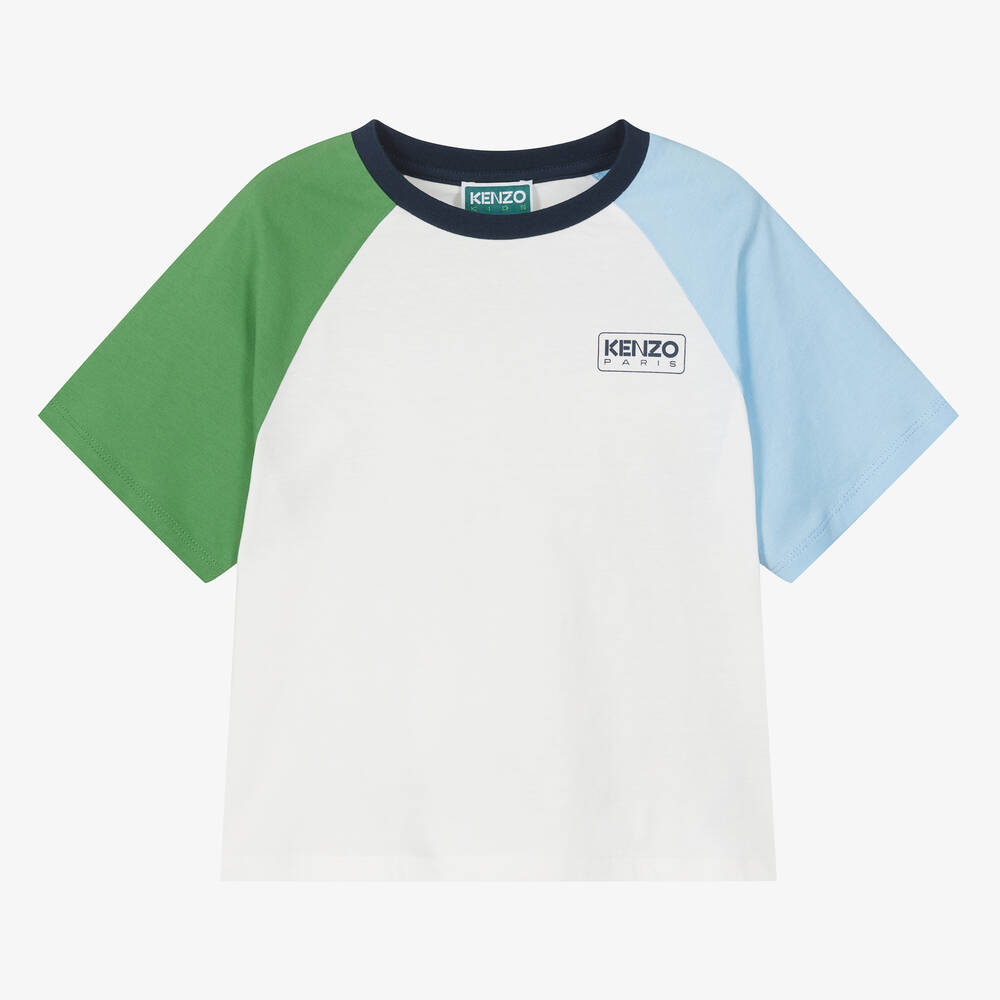 KENZO KIDS-Boys White Organic Cotton Colourblock T-Shirt | Childrensalon Outlet