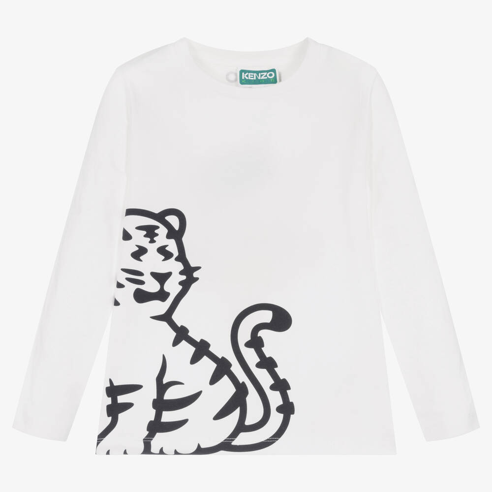 KENZO KIDS - Белый топ из органического хлопка с тигром KOTORA  | Childrensalon