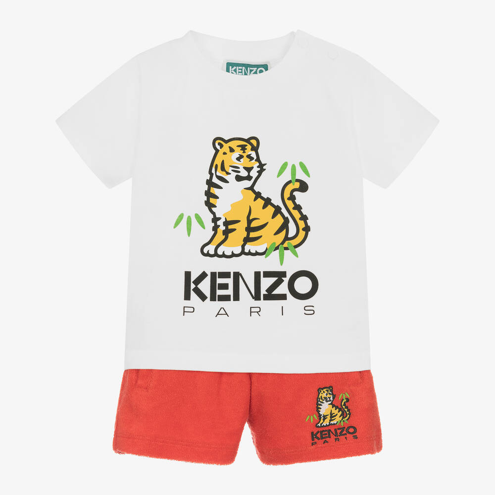 KENZO KIDS-Boys White & Red KOTORA Tiger Shorts Set | Childrensalon Outlet