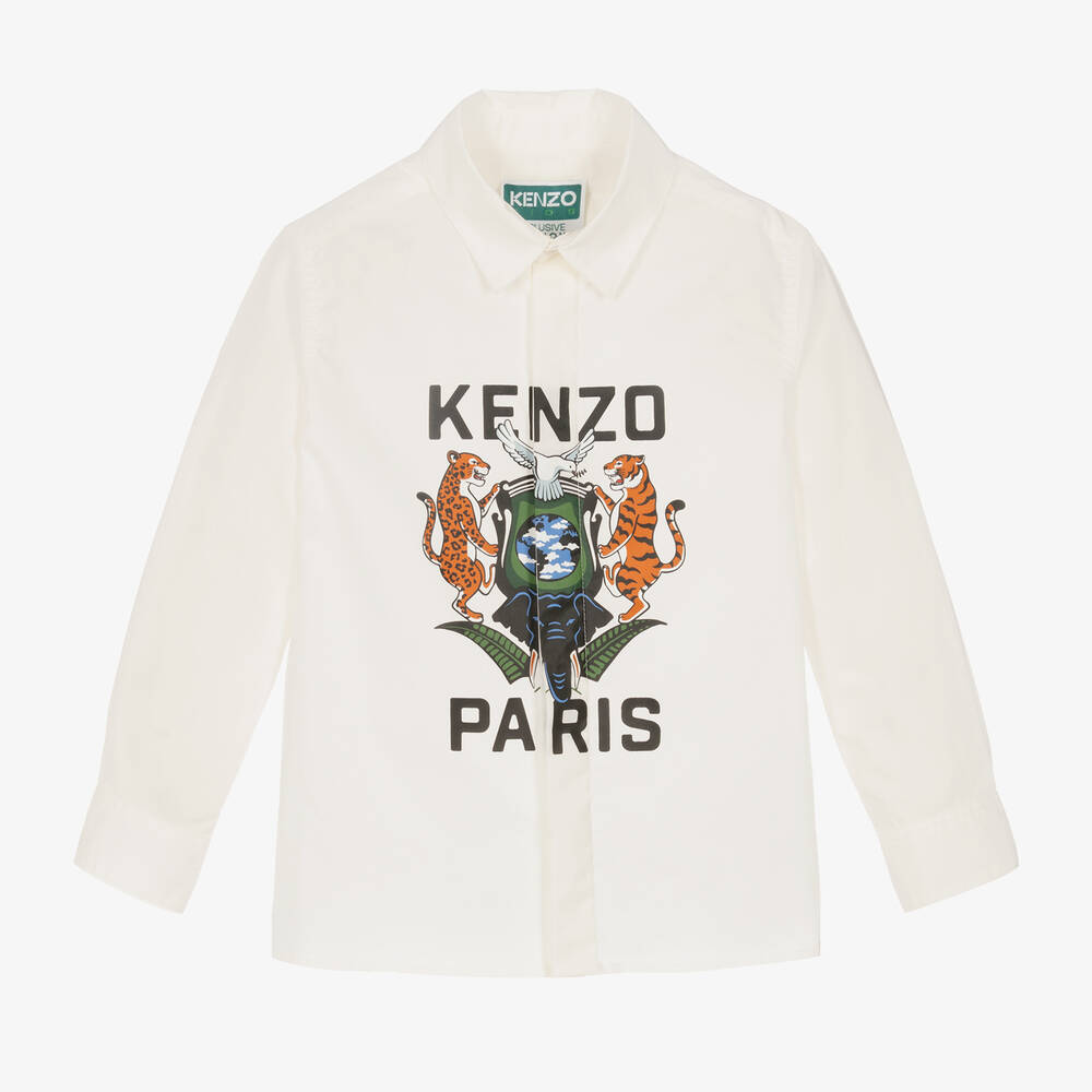 KENZO KIDS-Boys White Tiger Crest Cotton Shirt | Childrensalon Outlet