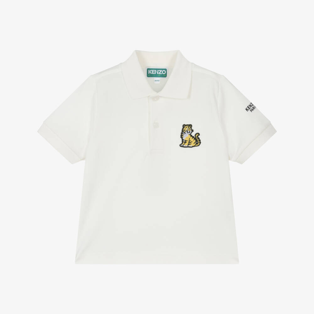 KENZO KIDS-Boys White Tiger Emblem Polo | Childrensalon Outlet