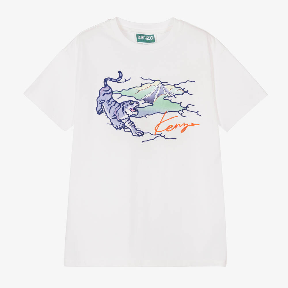 KENZO KIDS - Weißes T-Shirt mit Tiger in Wolken | Childrensalon