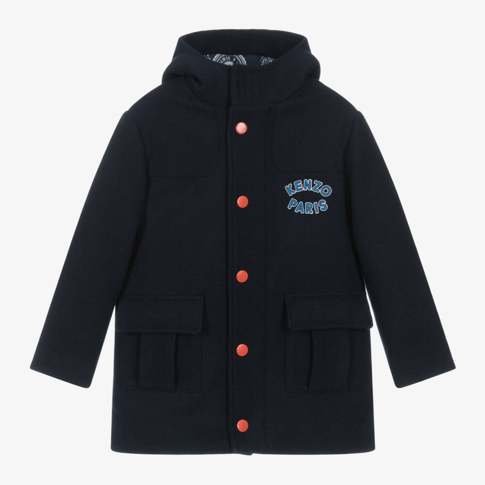 KENZO KIDS-Boys Woollen Navy Hooded Coat | Childrensalon Outlet