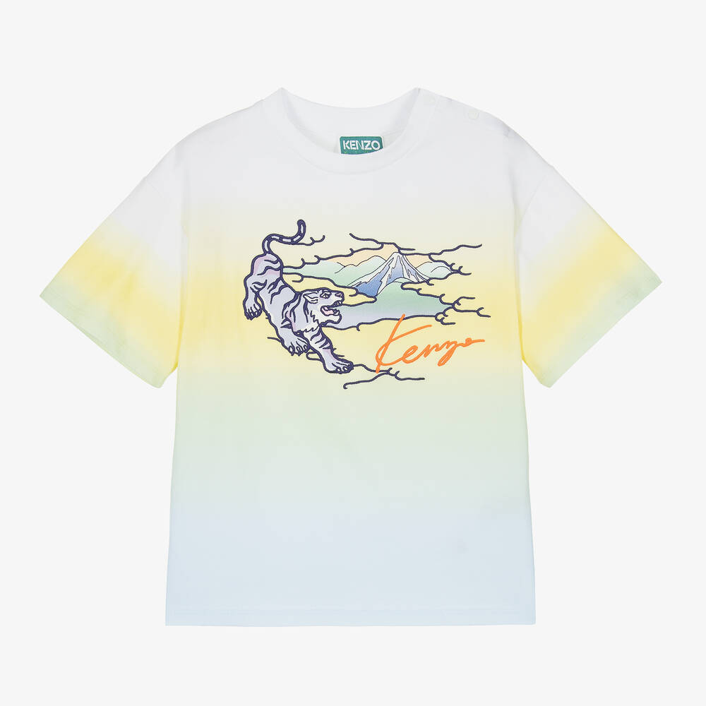 KENZO KIDS - Boys Yellow & Blue Gradient Logo T-Shirt | Childrensalon