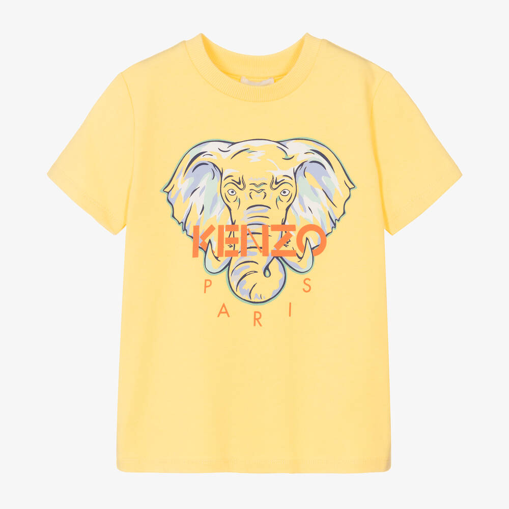 KENZO KIDS - Boys Yellow Elephant Print Cotton T-Shirt | Childrensalon