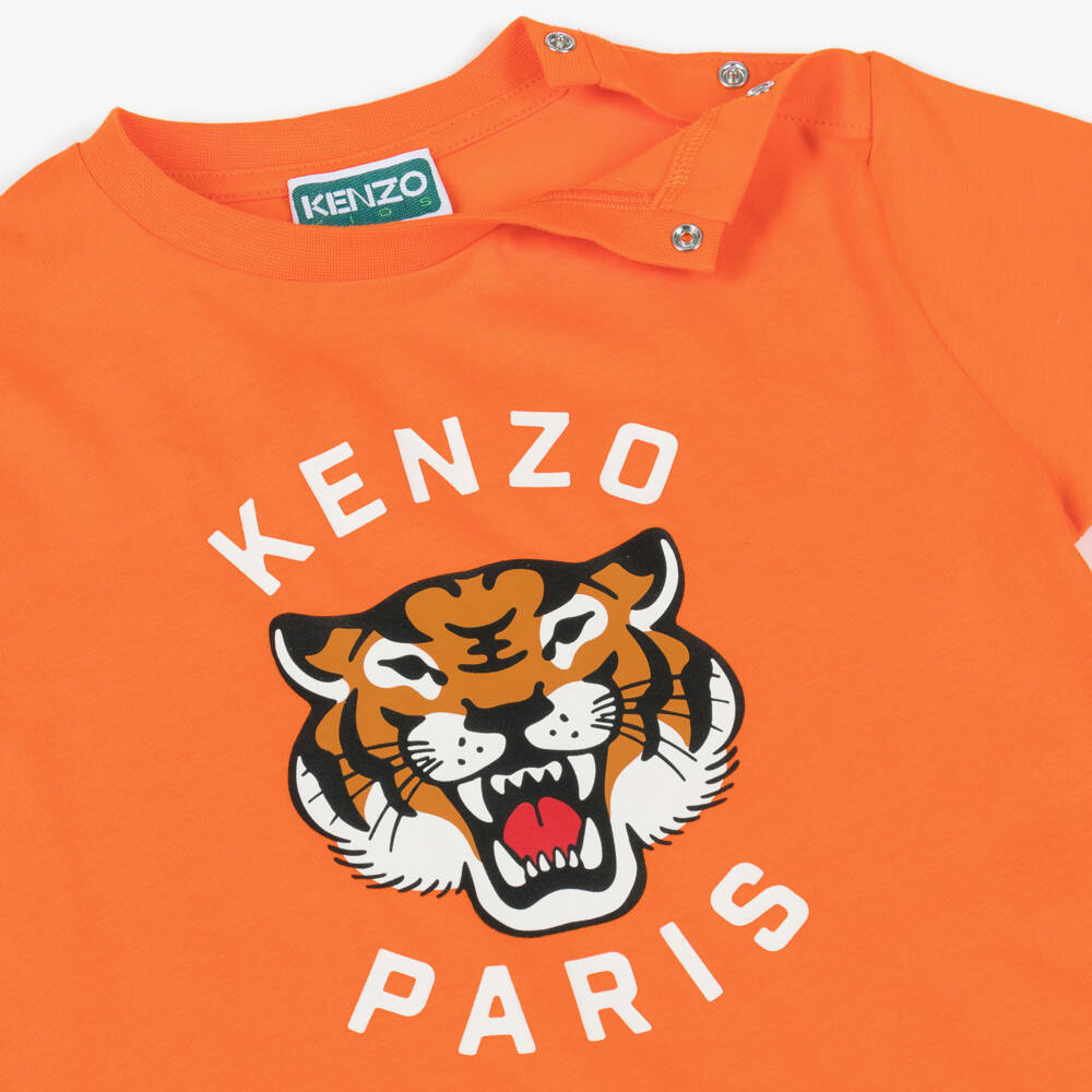 KENZO KIDS-Bright Orange Lucky Tiger Cotton T-Shirt | Childrensalon Outlet