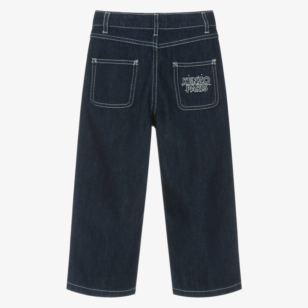 KENZO KIDS-Dark Blue Denim Jeans with Embroidered Logo | Childrensalon Outlet