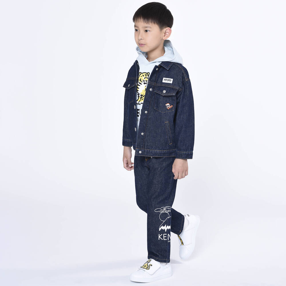 KENZO KIDS Dark Blue Denim Logo Jacket Childrensalon Outlet