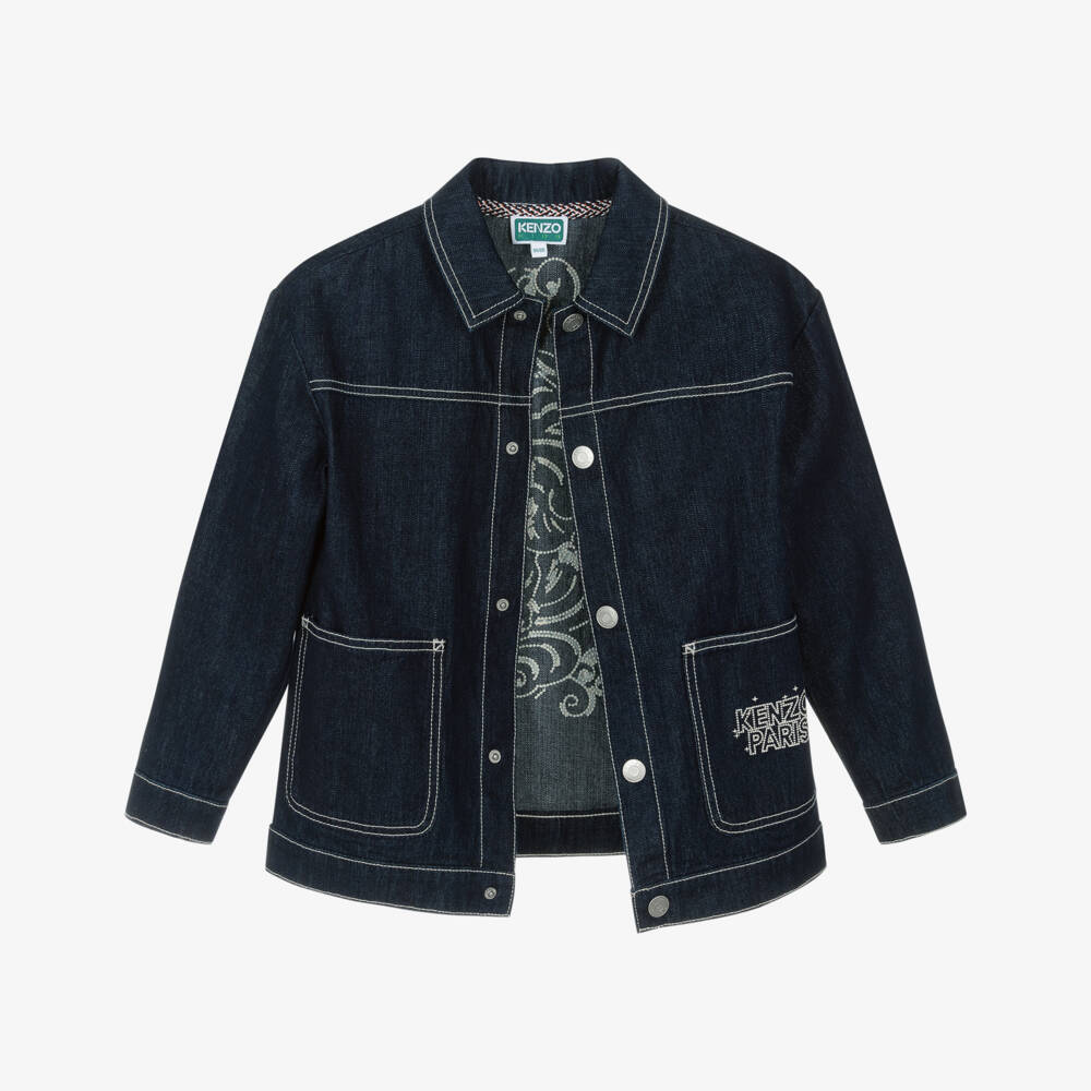KENZO KIDS-Dark Navy Blue Embroidered Denim Jacket | Childrensalon Outlet