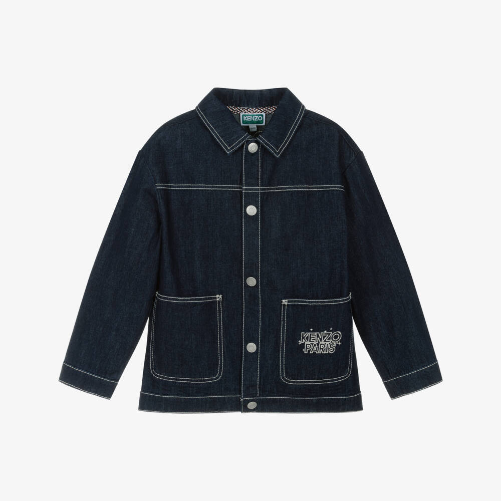 KENZO KIDS-Dark Navy Blue Embroidered Denim Jacket | Childrensalon Outlet