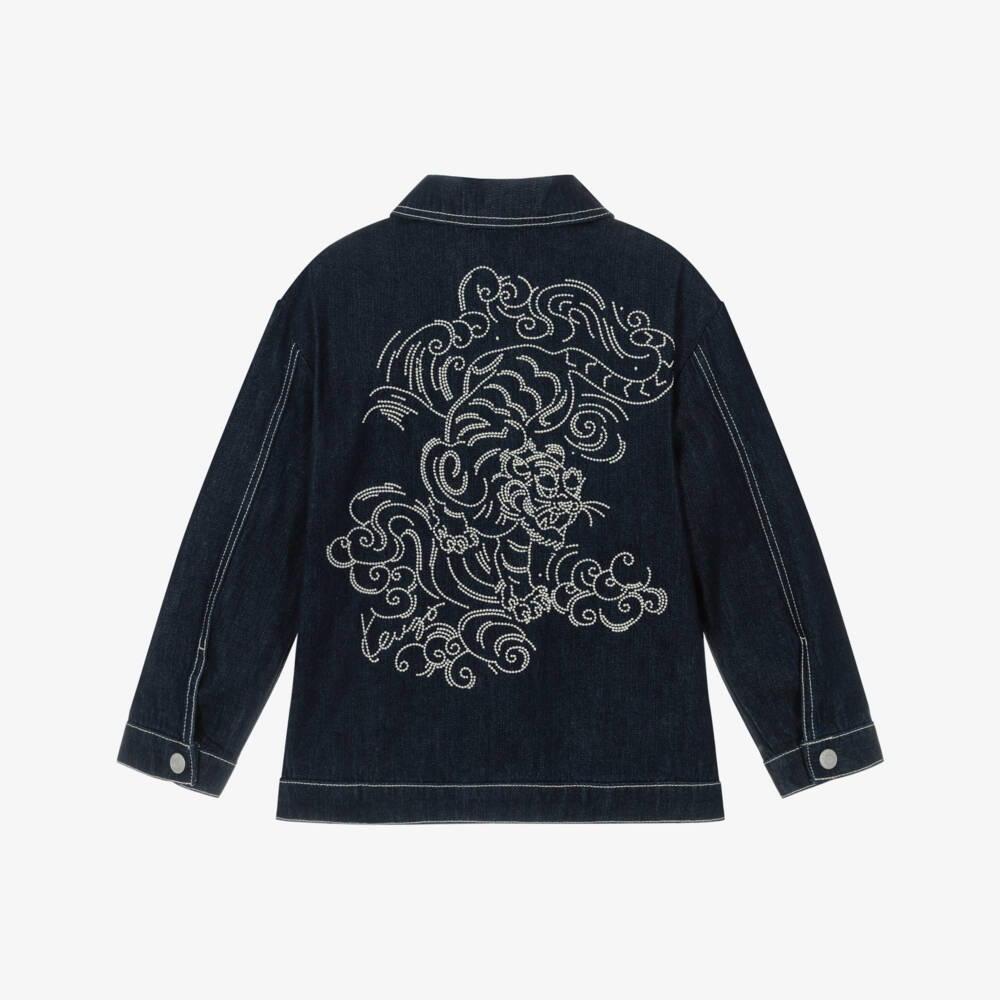 KENZO KIDS-Dark Navy Blue Embroidered Denim Jacket | Childrensalon Outlet