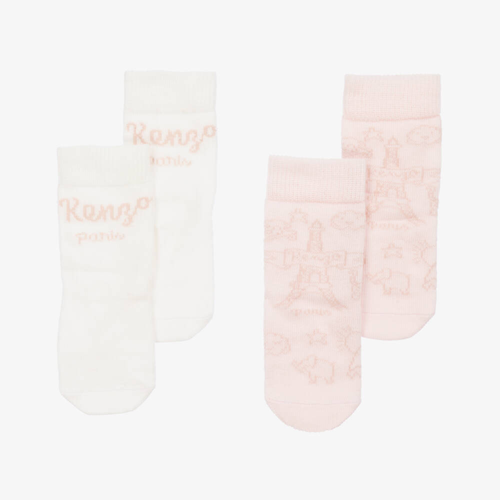 KENZO KIDS-Girls Ankle-Length Pink and White Socks Set | Childrensalon Outlet