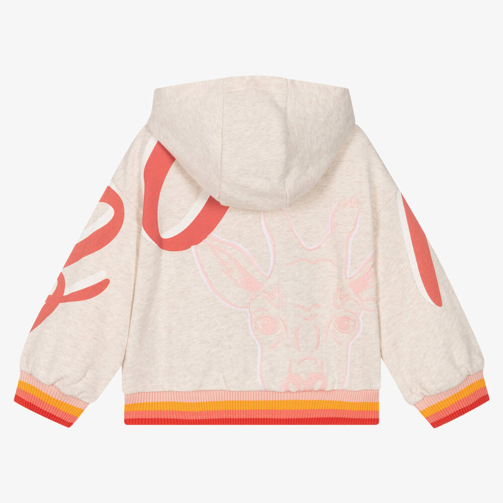 KENZO KIDS-توب هودي بسحاب قطن لون بيج للبنات | Childrensalon Outlet