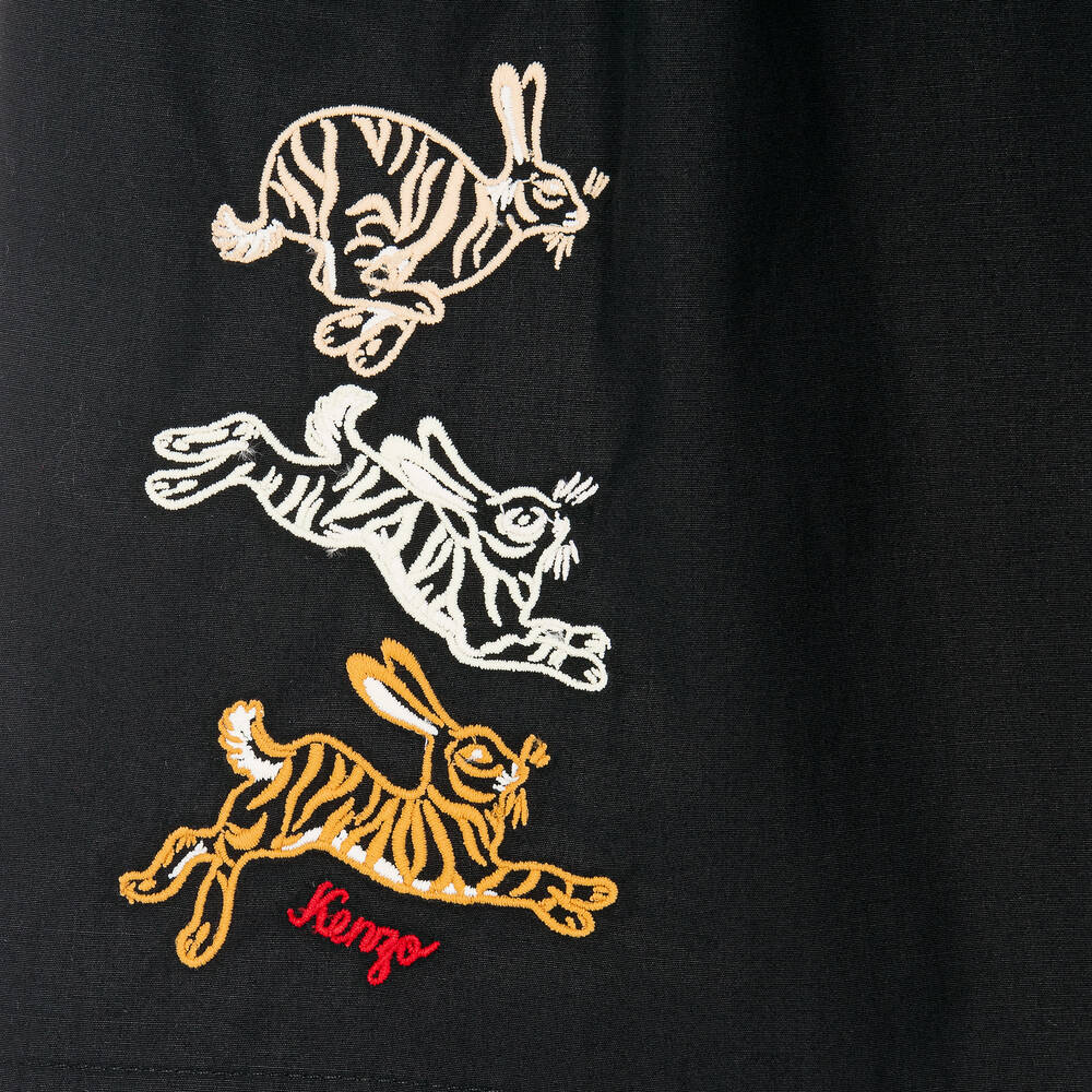 KENZO KIDS-Черные хлопковые брюки с кроликами | Childrensalon Outlet