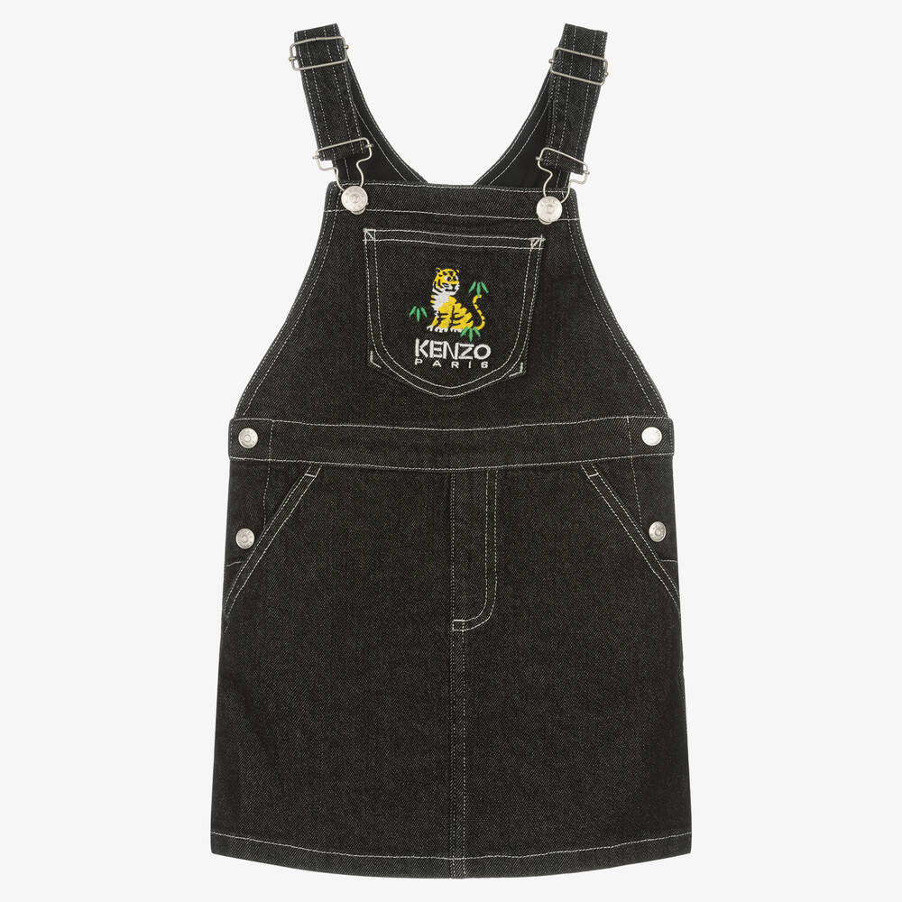 KENZO KIDS - Girls Black Denim KOTORA Dungaree Dress | Childrensalon