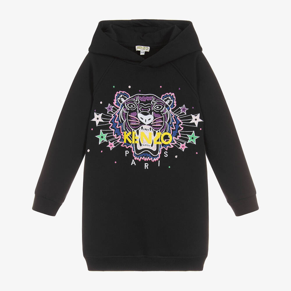 KENZO KIDS Girls Black Hooded Tiger Dress Childrensalon Outlet