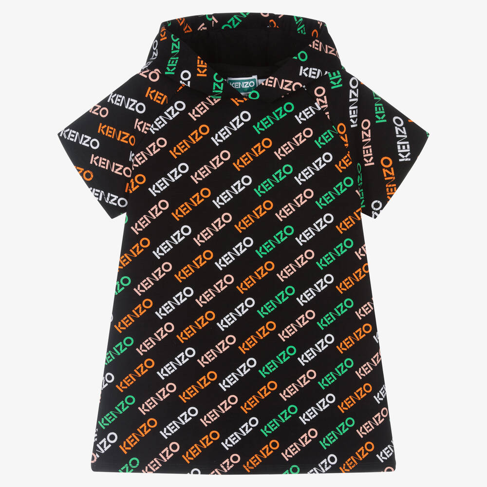 KENZO KIDS - Girls Black Logo Hooded Dress | Childrensalon