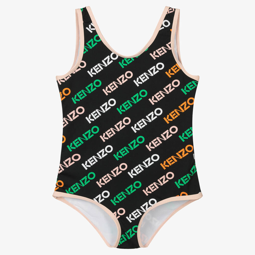 KENZO KIDS - Girls Black Logo Swimsuit | Childrensalon