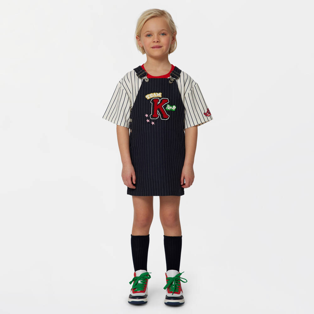 KENZO KIDS-Girls Blue Baseball Stripe Pinafore Dress | Childrensalon Outlet