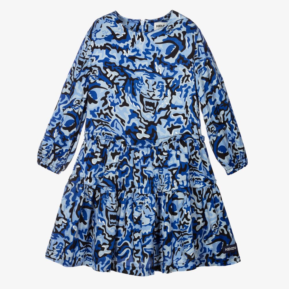 KENZO KIDS - Girls Blue Camo Tiger Dress | Childrensalon