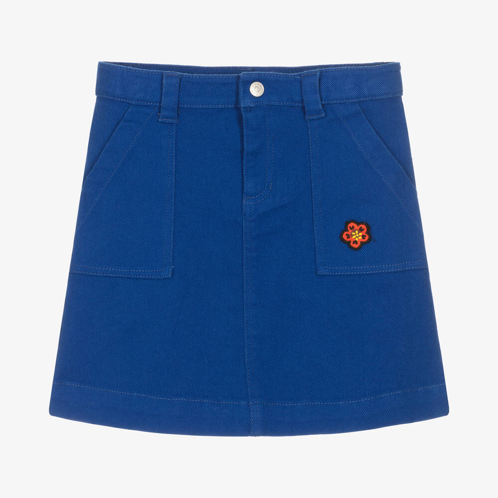 KENZO KIDS - Girls Blue Cotton Boke Flower Skirt | Childrensalon