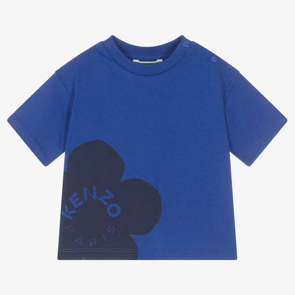KENZO KIDS - Girls Blue Cotton Boke Flower T-Shirt | Childrensalon