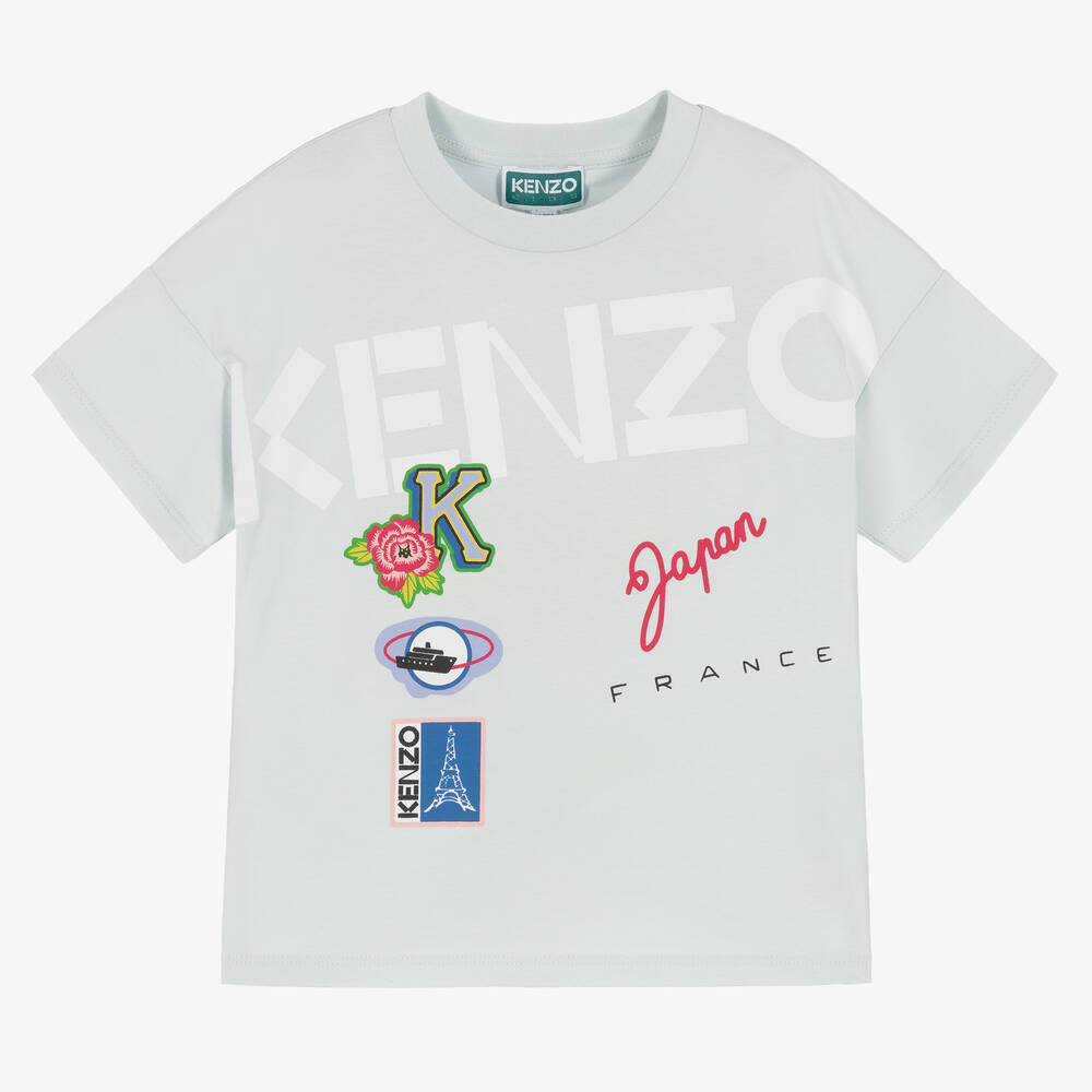 KENZO KIDS - Girls Blue Cotton Logo T-Shirt | Childrensalon