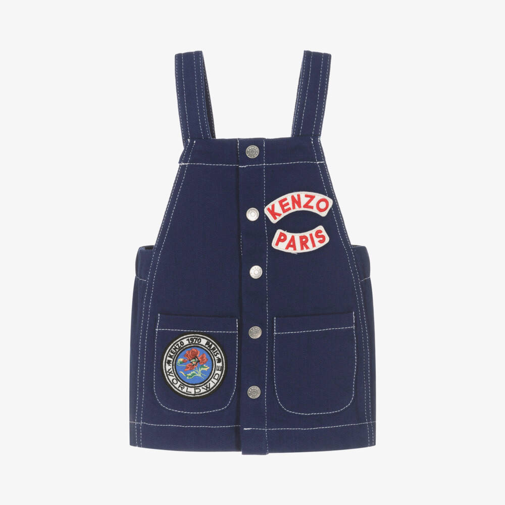 KENZO KIDS-Girls Blue Cotton Pinafore Dress | Childrensalon Outlet