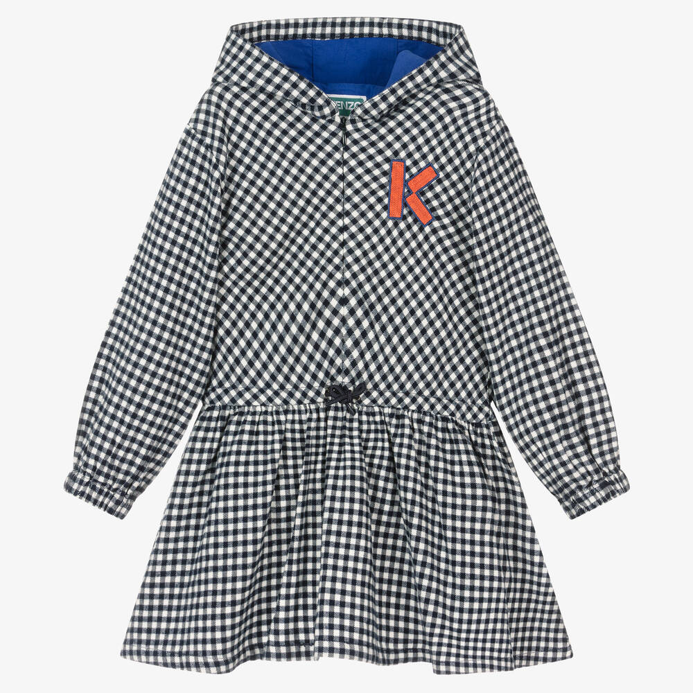 KENZO KIDS - Girls Blue Cotton Vichy Check Dress | Childrensalon
