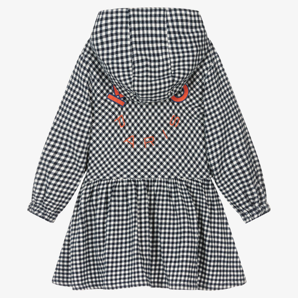 KENZO KIDS-فستان قطن فلانيل كاروهات لون أزرق وأبيض | Childrensalon Outlet