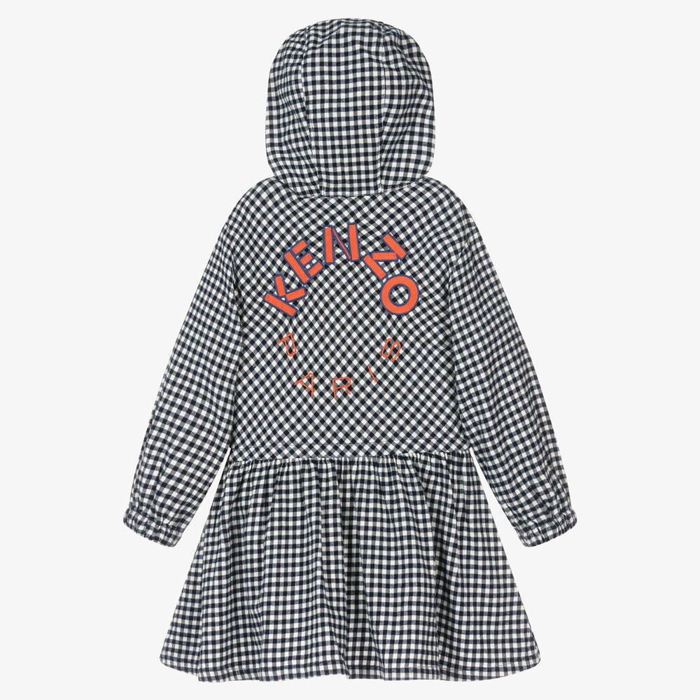 KENZO KIDS-فستان قطن فلانيل كاروهات لون أزرق وأبيض | Childrensalon Outlet