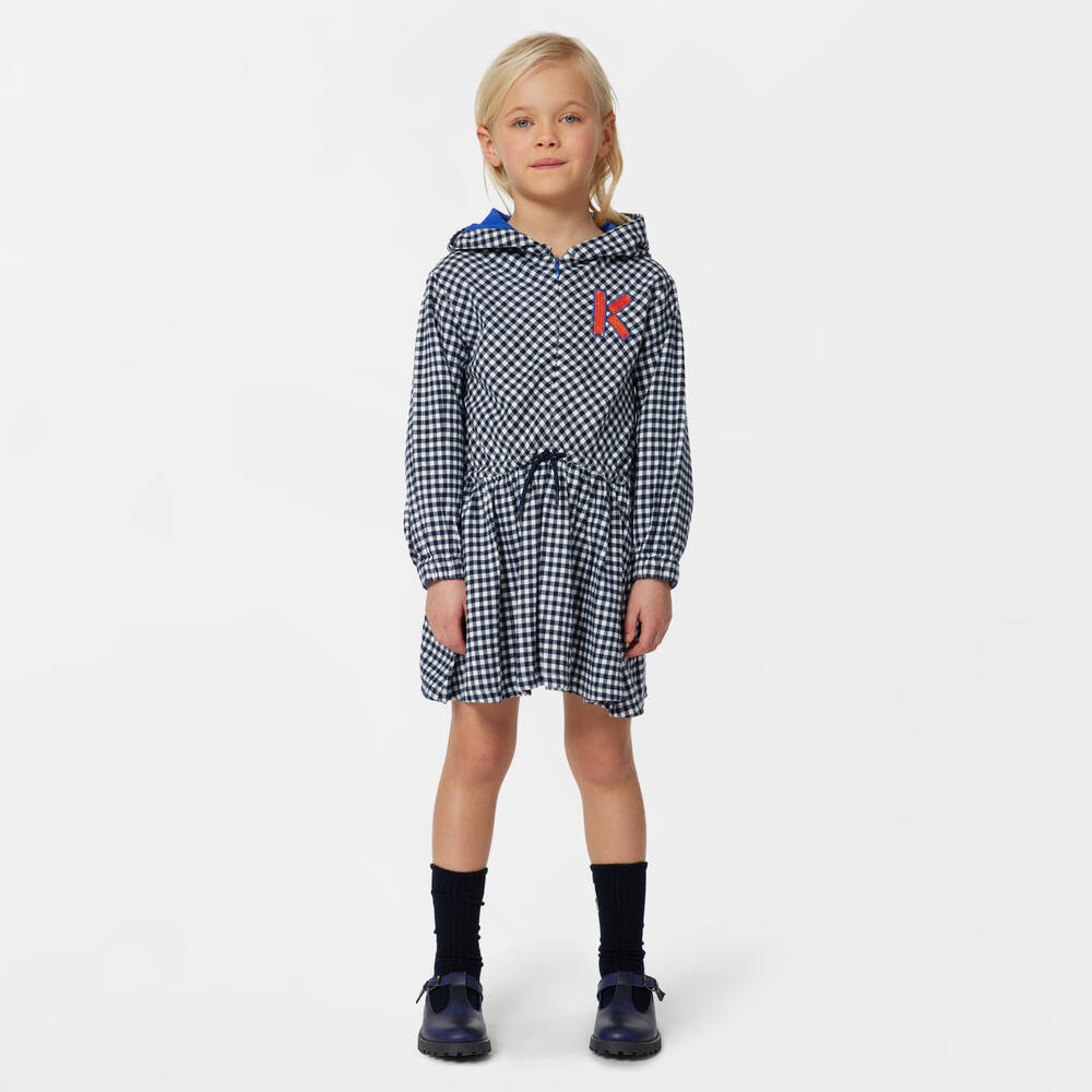 KENZO KIDS Girls Blue Cotton Vichy Check Dress Childrensalon Outlet