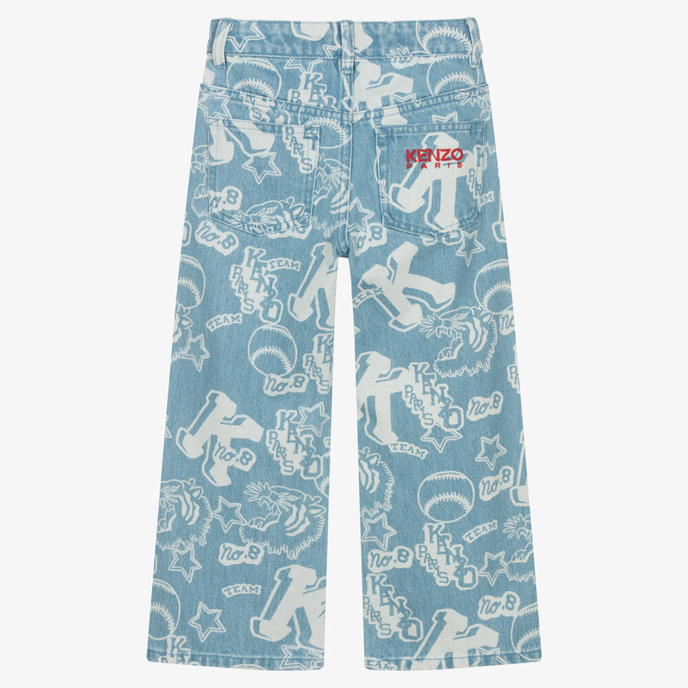 KENZO KIDS-جينز بأرجل واسعة قطن دنيم لون أزرق للبنات | Childrensalon Outlet