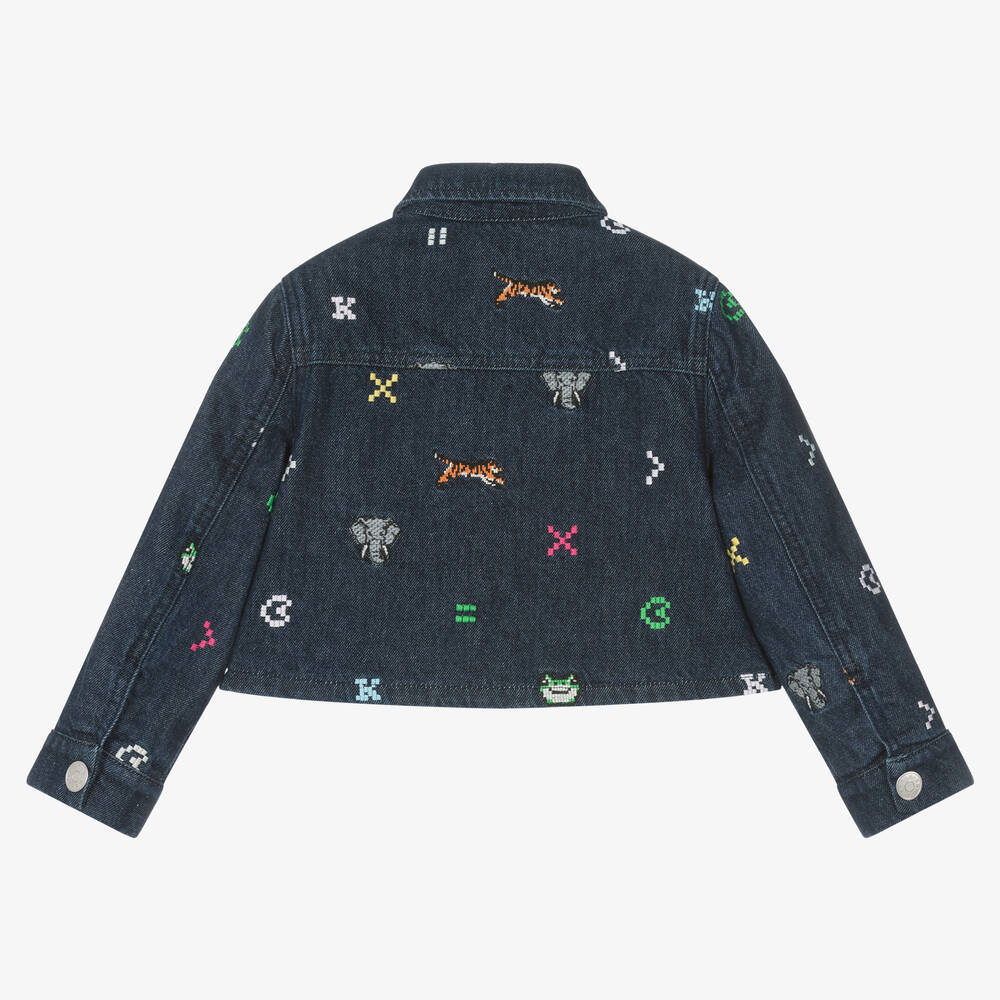 KENZO KIDS-جاكيت قطن دنيم مطرز لون كحلي للبنات | Childrensalon Outlet