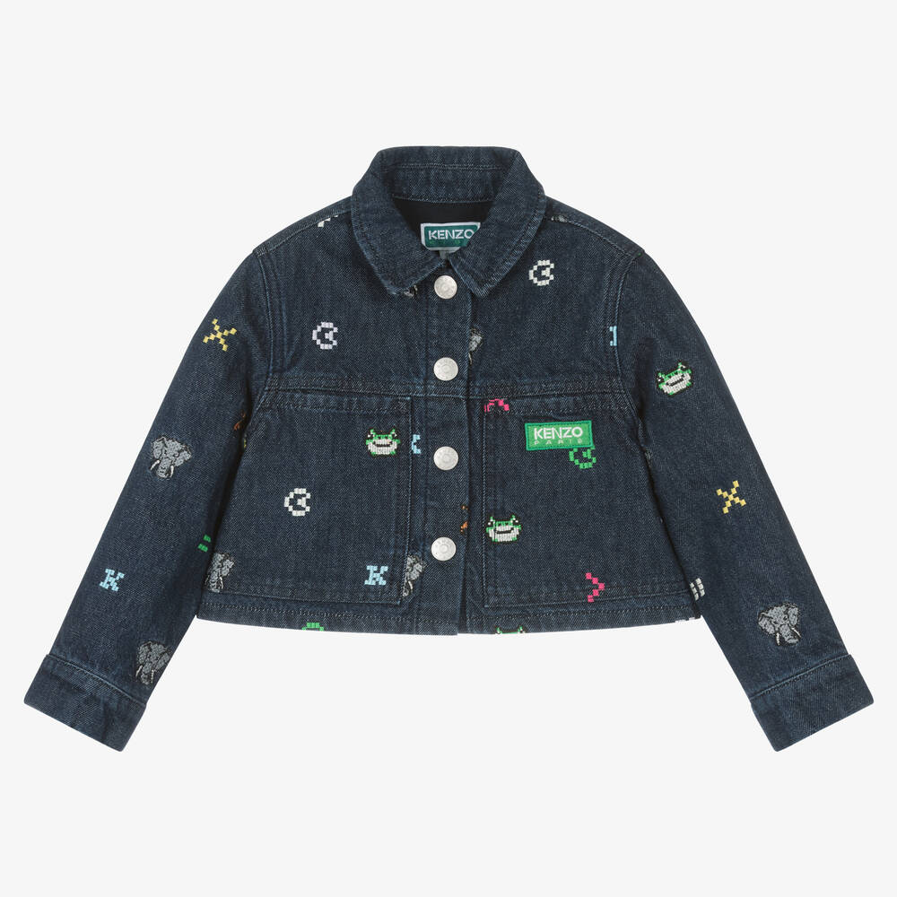 KENZO KIDS - Blaue Denim-Jacke mit Stickerei für Mädchen | Childrensalon