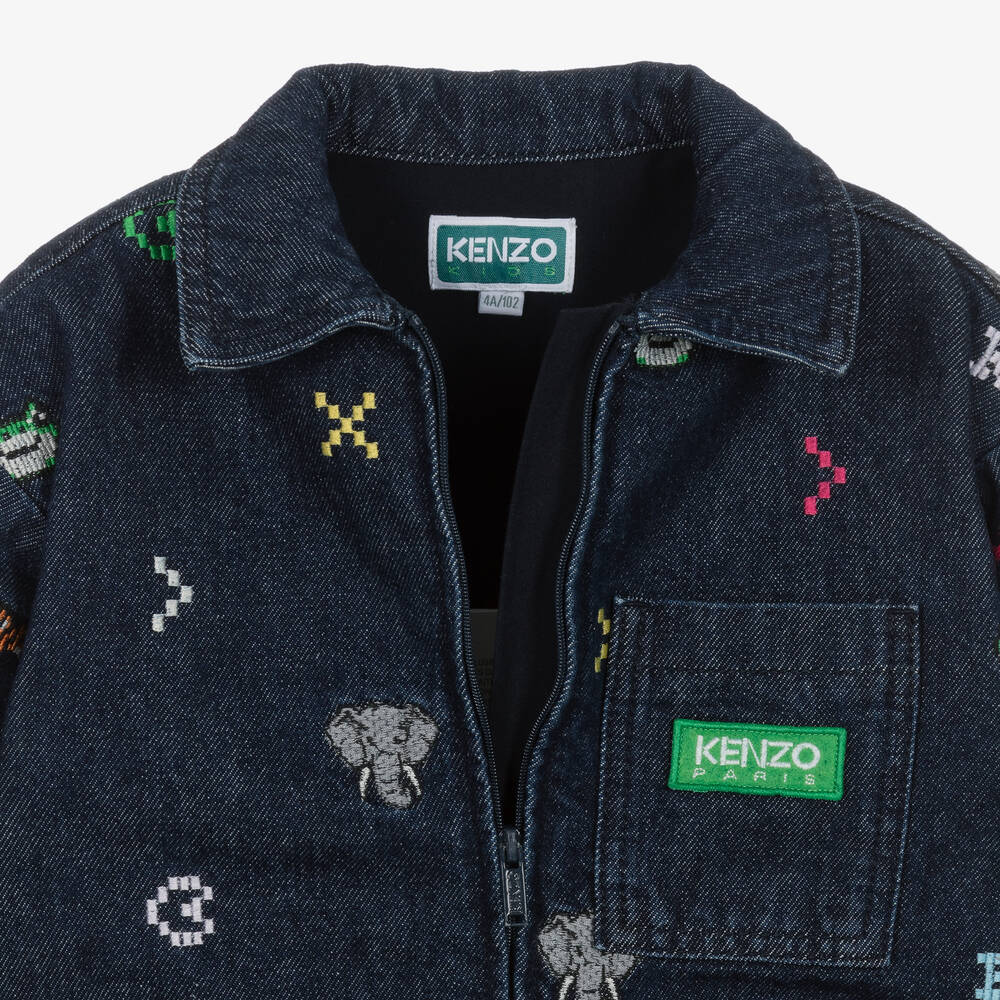 KENZO KIDS - Girls Blue Denim Embroidered Jumpsuit KENZO KIDS - Girls Blue Denim Embroidered Jumpsuit