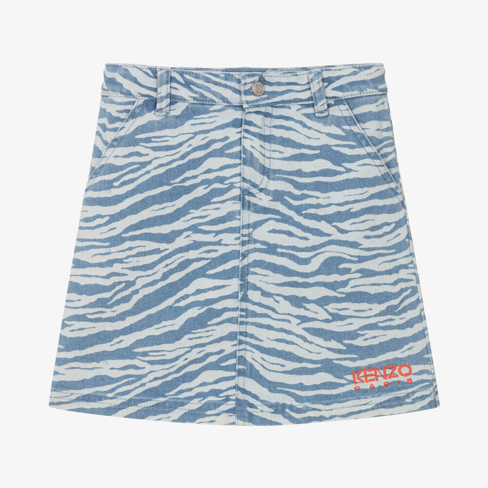 KENZO KIDS - Girls Blue Denim Tiger Stripe Skirt | Childrensalon