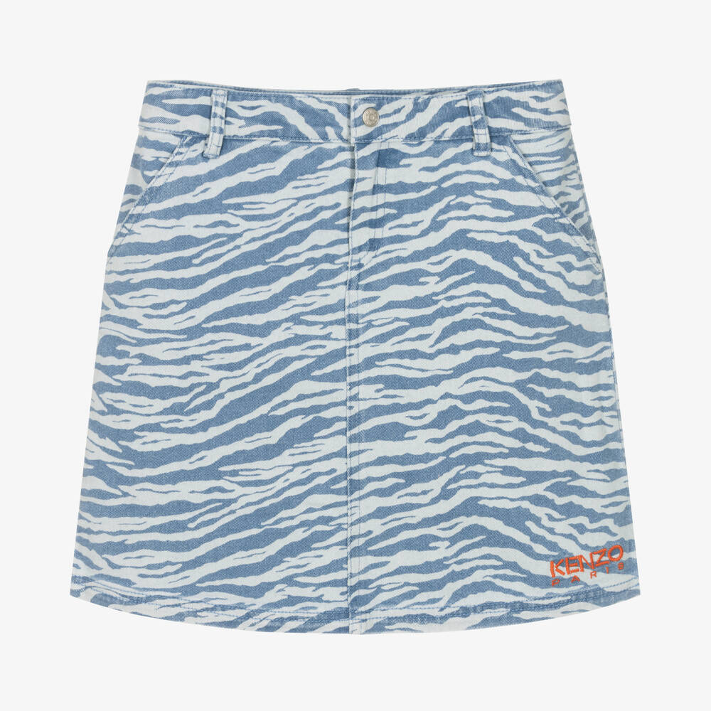 KENZO KIDS-Girls Blue Denim Tiger Stripe Skirt | Childrensalon Outlet