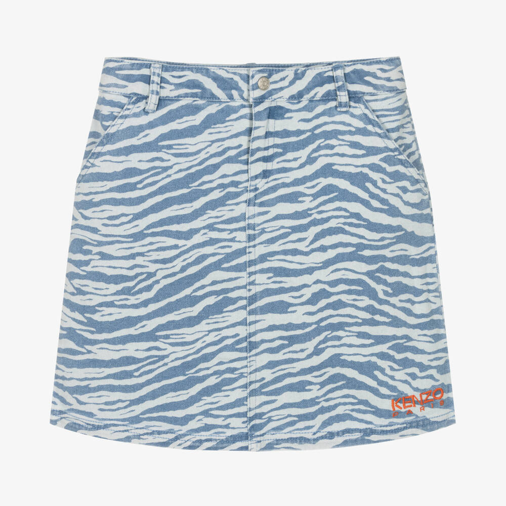 KENZO KIDS - Girls Blue Denim Tiger Stripe Skirt | Childrensalon