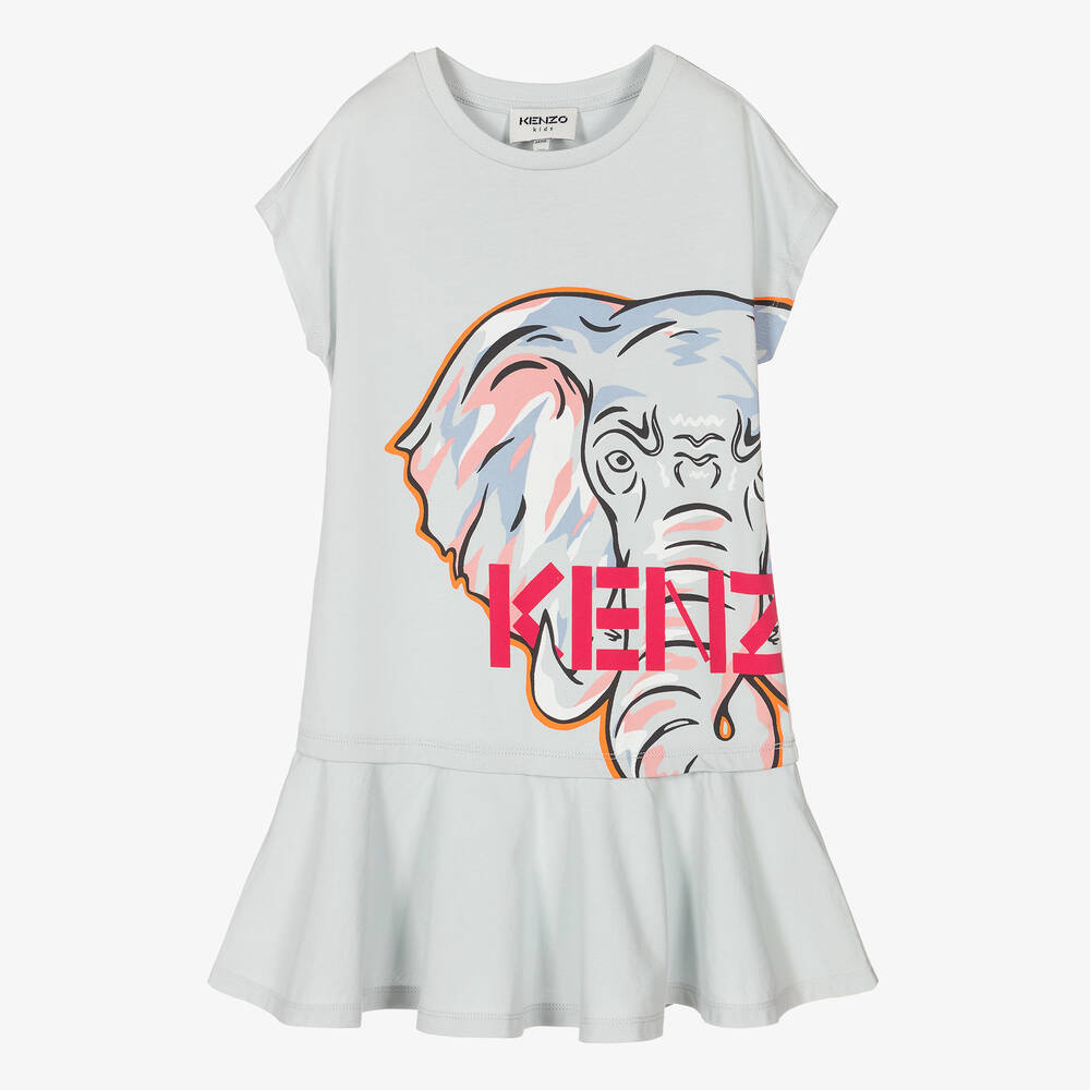 KENZO KIDS - Girls Blue Elephant Logo T-Shirt Dress  | Childrensalon