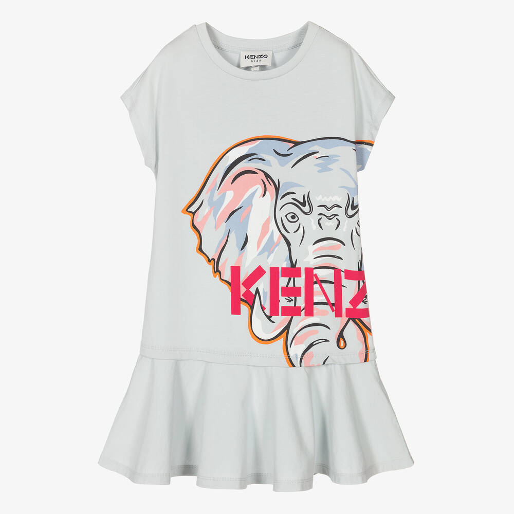 KENZO KIDS - Robe t-shirt bleue éléphant fille  | Childrensalon