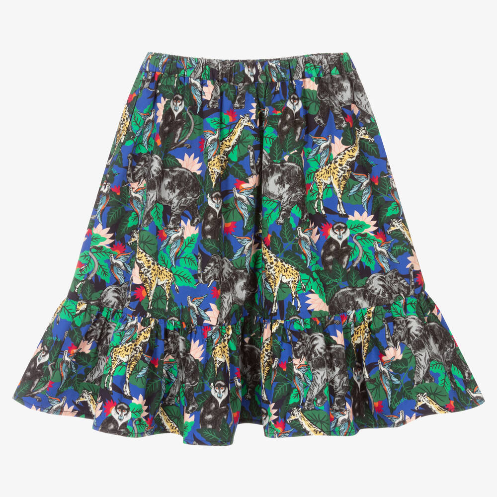 KENZO KIDS-تنورة قطن تويل لون أزرق للبنات | Childrensalon Outlet