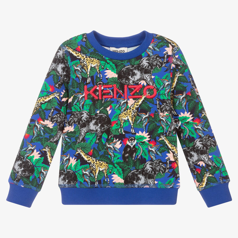 KENZO KIDS - Blaues Teen Sweatshirt mit Dschungel-Muster (M) | Childrensalon