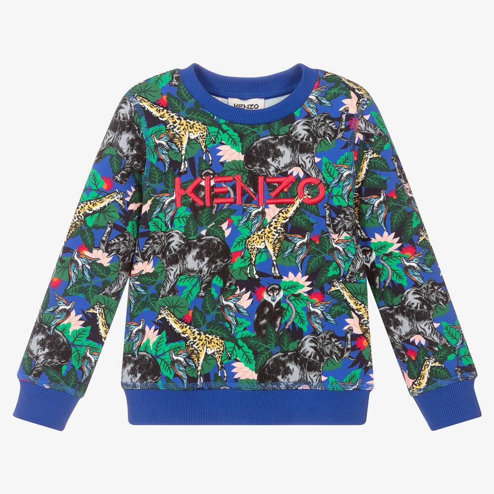 KENZO KIDS - سويتشيرت قطن لون أزرق للبنات | Childrensalon